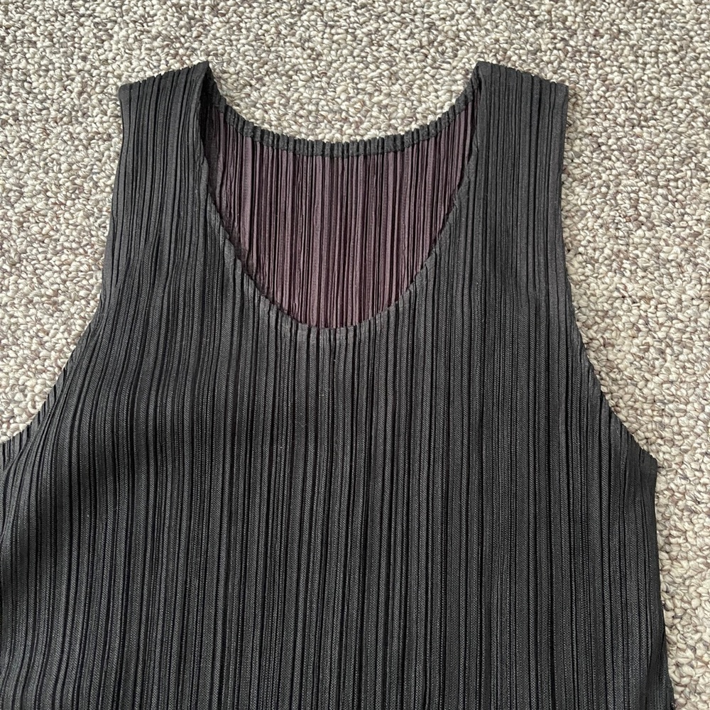 Pleats Please Issey Miyake Black Brown Pleated Midi Layered Dress Sz 4 - Picture 3 of 5